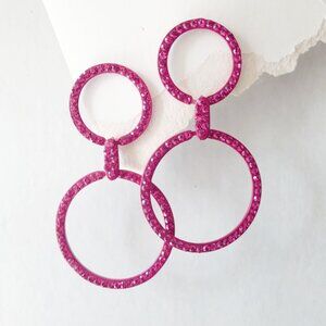 Retro Fuchsia Pink Hoop Dangle Earrings